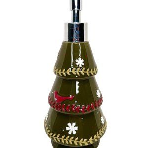 Christmas Tree Ceramic Glass Soap Dispenser Lotion Bird Novelty Bath Kitchen NOS